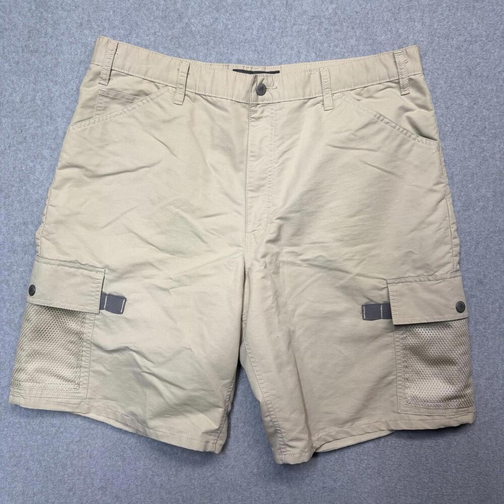 VINTAGE LEVIS SILVERTAB Mens Beige Cargo Baggy Y2K Shorts Size 38 2000 Skater